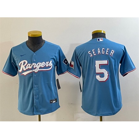 Youth Texas Rangers #5 Corey Seager Blue With Patch Stitched Baseball Jersey