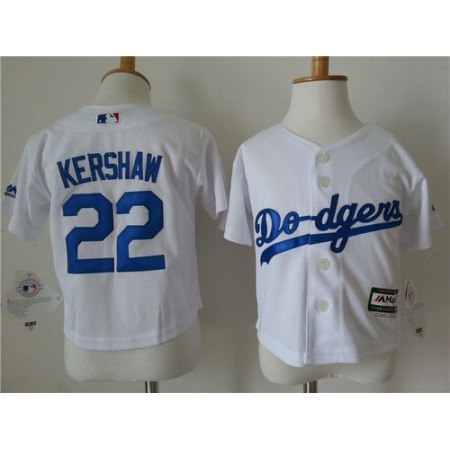 Toddler Dodgers #22 Clayton Kershaw White Cool Base Stitched MLB Jersey