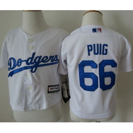 Toddler Dodgers #66 Yasiel Puig White Cool Base Stitched MLB Jersey