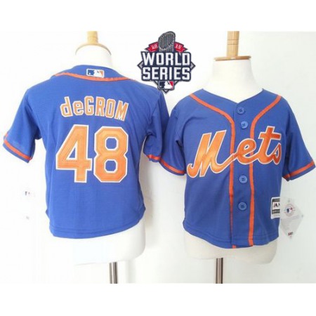 Toddler Mets #48 Jacob DeGrom Blue Alternate Home Cool Base W/2015 World Series Patch Stitched MLB Jersey