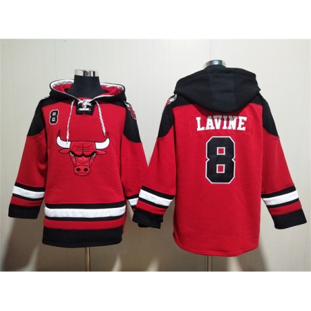 Men's Chicago Bulls #8 Zach LaVine Red/Black Ageless Must-Have Lace-Up Pullover Hoodie