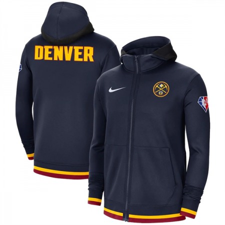 Men's Denver Nuggets Navy 75th Anniversary Performance Showtime Full-Zip Hoodie Jacket