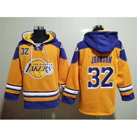 Men's Los Angeles Lakers #32 Magic Johnson Yellow Lace-Up Pullover Hoodie