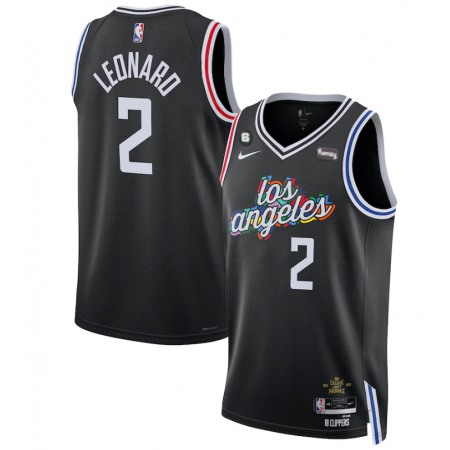 Men's Los Angeles Clippers #2 Kawhi Leonard Black 2022/23 City Edition With NO.6 Patch Stitched Jersey
