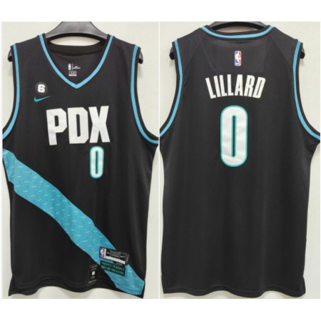 Men's Portland Trail Blazers #0 Damian Lillard 2022-23 Black With No.6 Patch City Edition Stitched Basketball Jersey