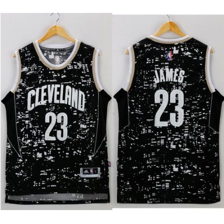 Cavaliers #23 LeBron James Black City Light Stitched NBA Jersey