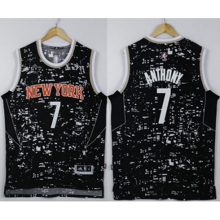 Knicks #7 Carmelo Anthony Black City Light Stitched NBA Jersey