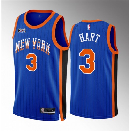 Men's New Yok Knicks #3 Josh Hart Blue 2023/24 City Edition Stitched Basketball Jersey