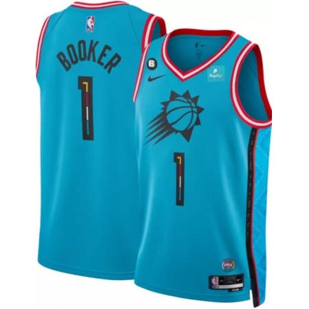 Men's Phoenix Suns #1 Devin Booker Blue 2022-23 City Edition With NO.6 Patch Stitched Basketball Jersey