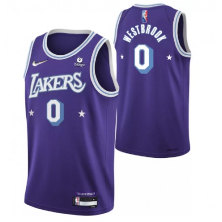 Men's Los Angeles Lakers #0 Russell Westbrook Purple 2021 City Edition 75th Anniversary Stitched Jersey