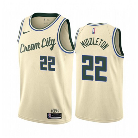 Men's Milwaukee Bucks #22 Khris Middleton Cream City Stitched NBA Jersey