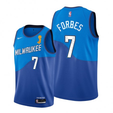 Men's Milwaukee Bucks #7 Bryn Forbes 2021 Blue Finals Champions City Edition Stitched Basketball Jersey