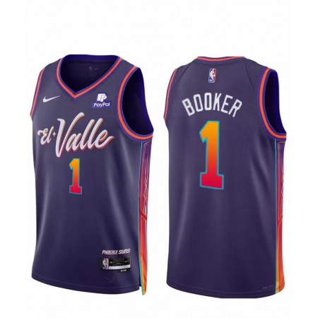 Men's Phoenix Suns #1 Devin Booker Purple 2023/24 City Edition Stitched Basketball Jersey
