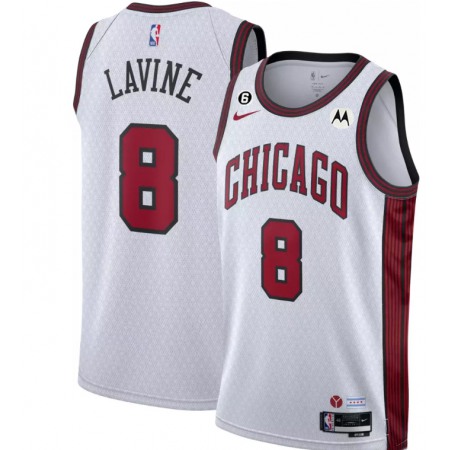 Men's Chicago Bulls #8 Zach LaVine 2022-23 White City Edition With NO.6 Patch Stitched Basketball Jersey