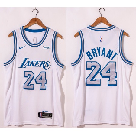 Men's Los Angeles Lakers #24 Kobe Bryant White City Edition New Blue Silver Logo 2020-21 Stitched Jersey