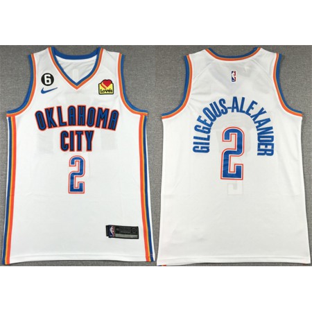 Men's Oklahoma City Thunder #2 Shai Gilgeous-Alexander White With NO.6 Patch Stitched Basketball Jersey