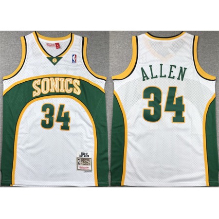 Men's Oklahoma City Thunder #34 Ray Allen White 2006-07 Throwback SuperSonics Stitched Jersey