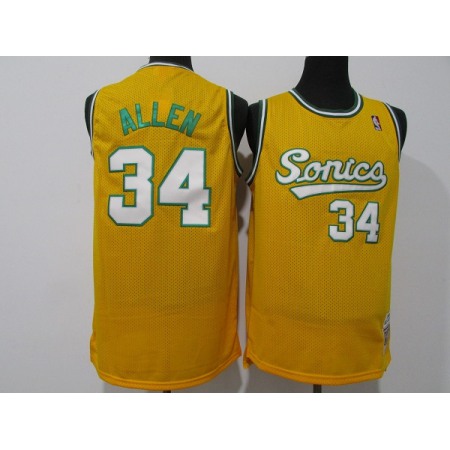Men's Oklahoma City Thunder #34 Ray Allen Yellow Throwback SuperSonics Stitched Jersey