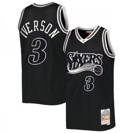 Men's Philadelphia 76ers #3 Allen Iverson Black Mitchell & Ness Hardwood Classics Off-Court Swingman Stitched Jersey