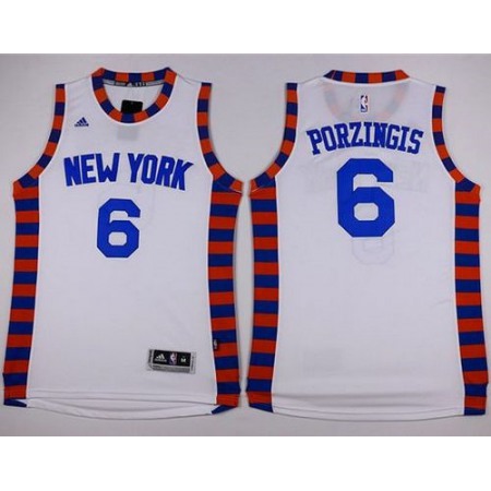 Knicks #6 Kristaps Porzingis White Hardwood Classics Performance Stitched NBA Jersey
