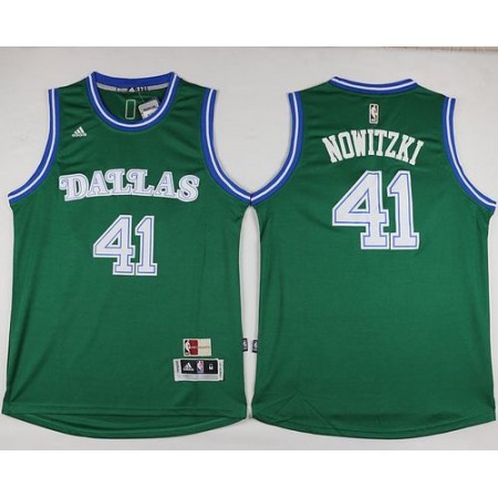 Mavericks #41 Dirk Nowitzki Green Hardwood Classics Performance Stitched NBA Jersey