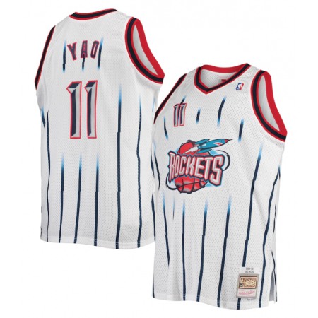 Men's Houston Rockets #11 Yao Ming Mitchell & Ness White Classic Stitched Basketball Jersey