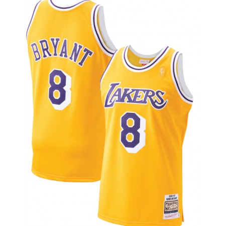Men's Los Angeles Lakers #8 Kobe Bryant Mitchell & Ness 1996-1997 Gold Hardwood Classics Stitched Jersey