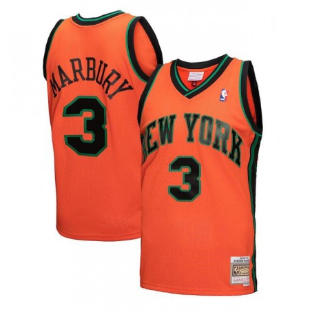 Men's New Yok Knicks #3 Stephon Marbury Orange Mitchell & Ness 2005-06 Hardwood Classics Swingman Stitched Jersey