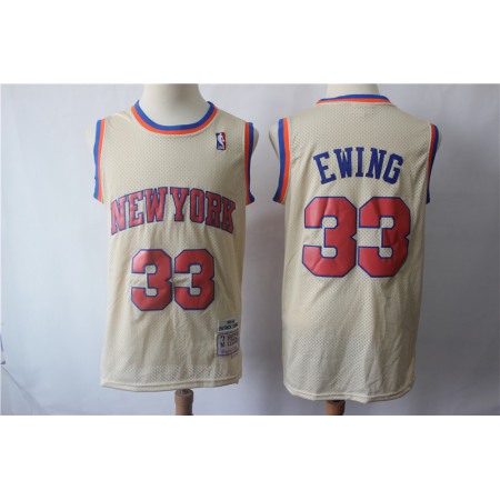 Men's New York Knicks #33 Patrick Ewing Cream Hardwood Classics Stitched Jersey