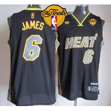 Heat #6 LeBron James Black Electricity Fashion Finals Patch Stitched NBA Jersey