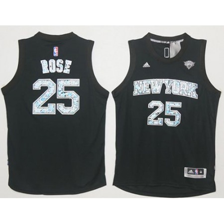 Knicks #25 Derrick Rose Black Diamond Fashion Stitched NBA Jersey
