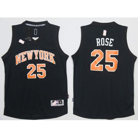Knicks #25 Derrick Rose Black Fashion Stitched NBA Jersey