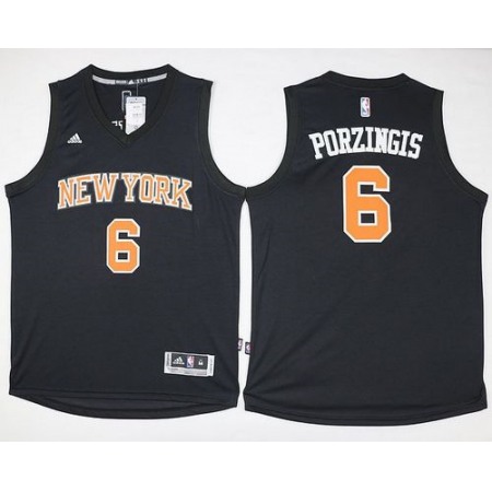 Knicks #6 Kristaps Porzingis Black Fashion Stitched NBA Jersey