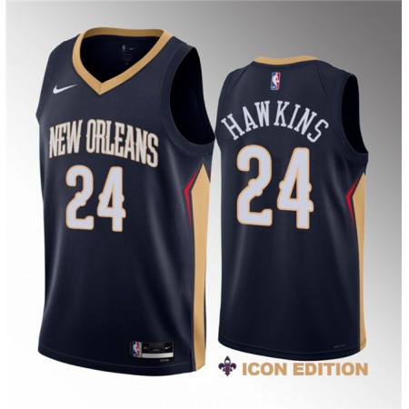 Men's New Orleans Pelicans #24 Jordan Hawkins Navy 2023 Draft Icon Edition Stitched Basketball Jersey