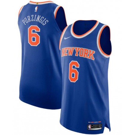 New Yok Knicks #6 Kristaps Porzingis Blue Icon Edition Stitched Jersey