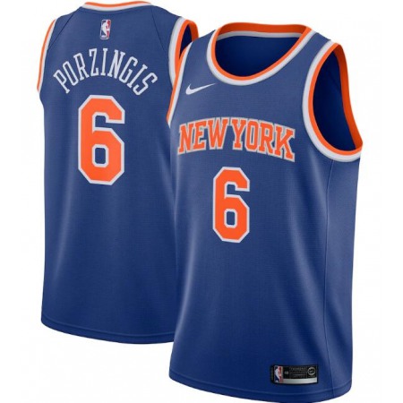 New Yok Knicks #6 Kristaps Porzingis Blue Icon Edition Stitched Swingman Jersey