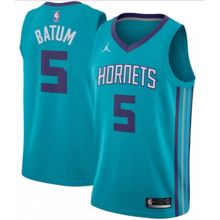 Men's Charlotte Hornets #5 Nicolas Batum Teal Icon Edition Swingman Stitched Jersey