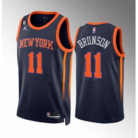 Men's New Yok Knicks #11 Jalen Brunson Navy Statement Edition With NO.6 Patch Stitched Basketball Jersey