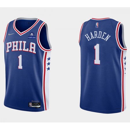 Men's Philadelphia 76ers #1 James Harden Royal 75th Anniversary Icon Edition Swingman Stitched Jersey