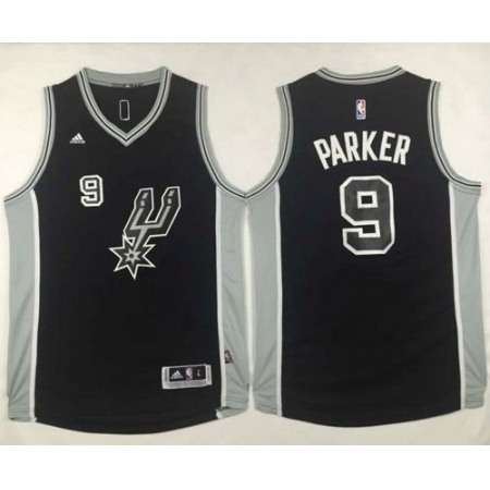 Spurs #9 Tony Parker Black New Road Stitched NBA Jersey