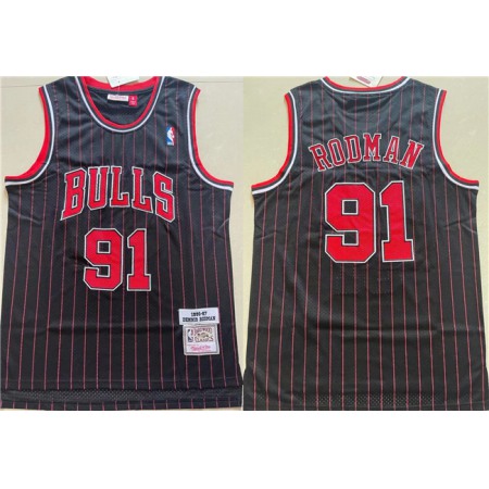 Men's Chicago Bulls #91 Dennis Rodman Black 1996-97 Throwback Stitched Jersey