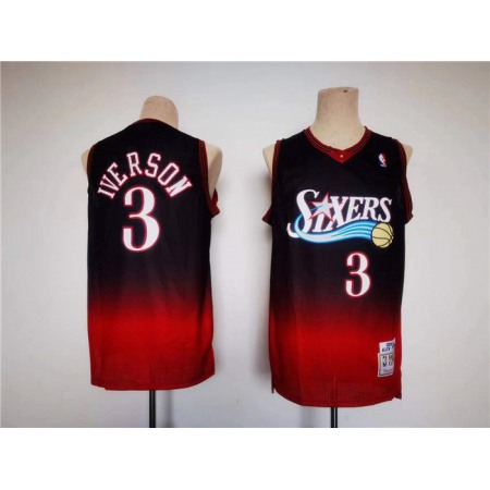 Men's Philadelphia 76ers #3 Allen Iverson Red/Black Throwback basketball Jersey