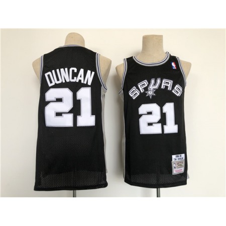 Men's San Antonio Spurs #21 Tim Duncan 1998-99 Black Mitchell & Ness Throwback Stitched Jersey