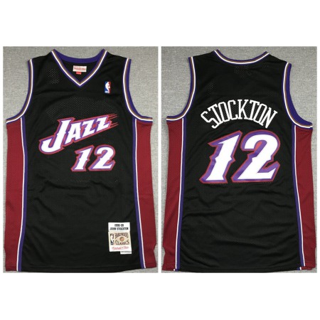 Men's Utah Jazz #12 John Stockton Black 1998-99 Throwback Stitched Jersey