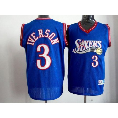 76ers #3 Allen Iverson Blue Stitched Throwback NBA Jersey