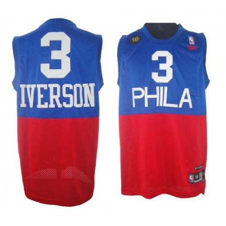 76ers #3 Allen Iverson Red/Blue Reebok 10TH Throwback Stitched NBA Jersey