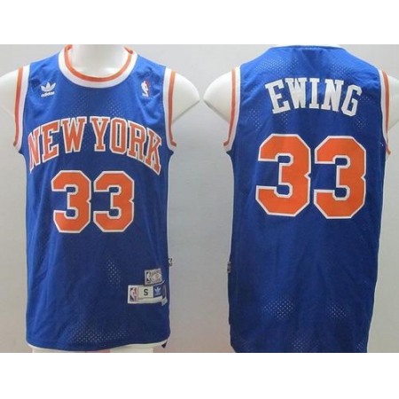 Knicks #33 Patrick Ewing Blue Throwback Stitched NBA Jersey