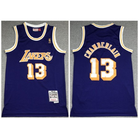 Men's Los Angeles Lakers #13 Wilt Chamberlain Purple Throwback Stitched Jersey