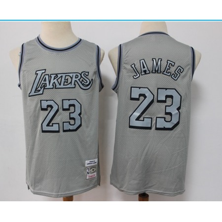 Men's Los Angeles Lakers #23 LeBron James Grey Throwback Stitched Basketball Jersey
