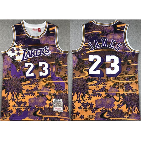 Men's Los Angeles Lakers #23 LeBron James Purple/Yellow Throwback basketball Jersey